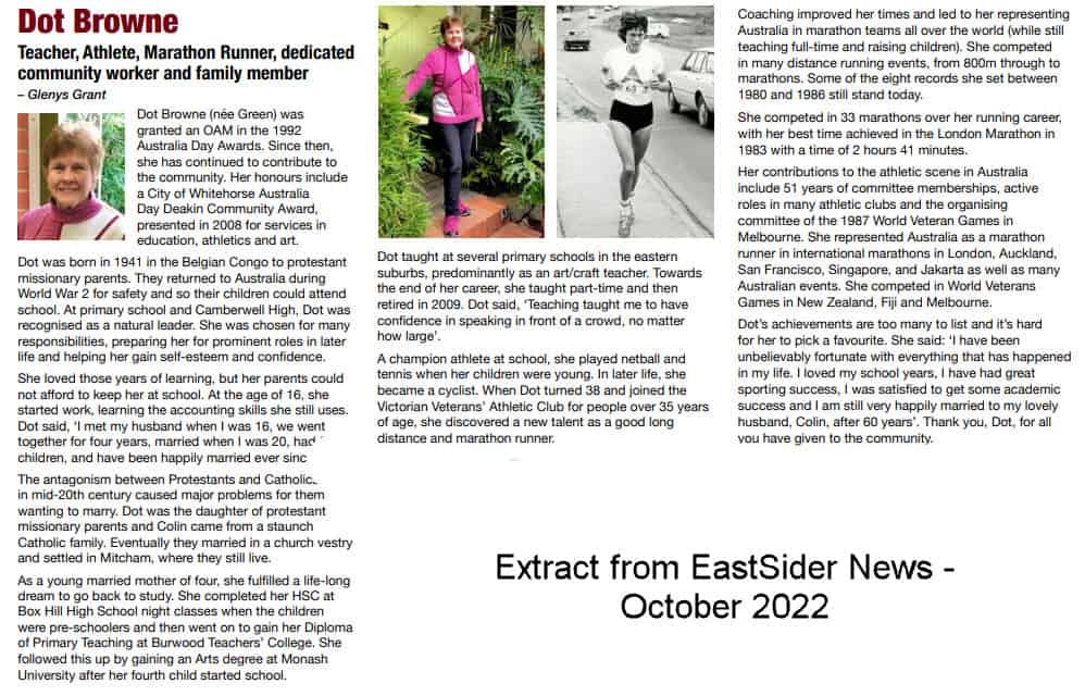 Article Dot Browne from EastSider News - October 2022
